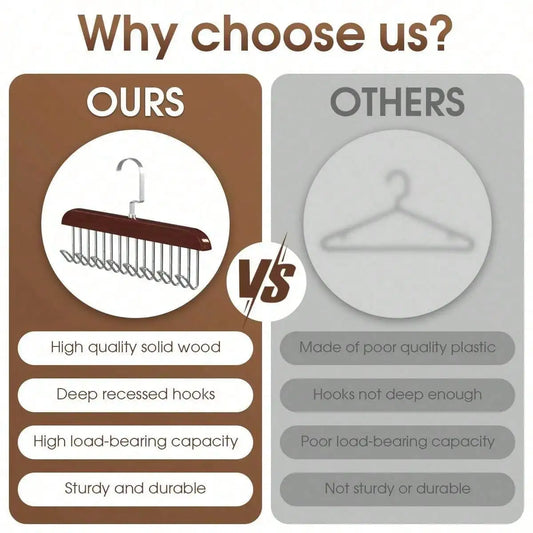 Solid Wood Multi-Hook Clothes Hanger – Vintage Wooden Organizer with 8 Hooks for Underwear & Accessories