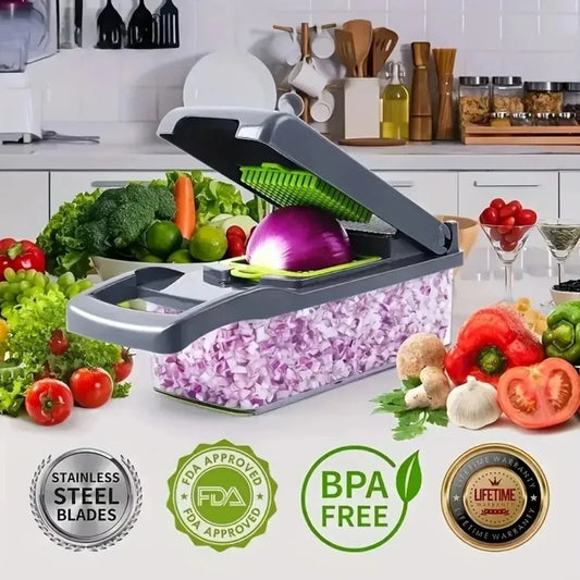 Multifunctional Vegetable Chopper with Handle, Food Grater, Slicer & Dicer for Kitchen Prep