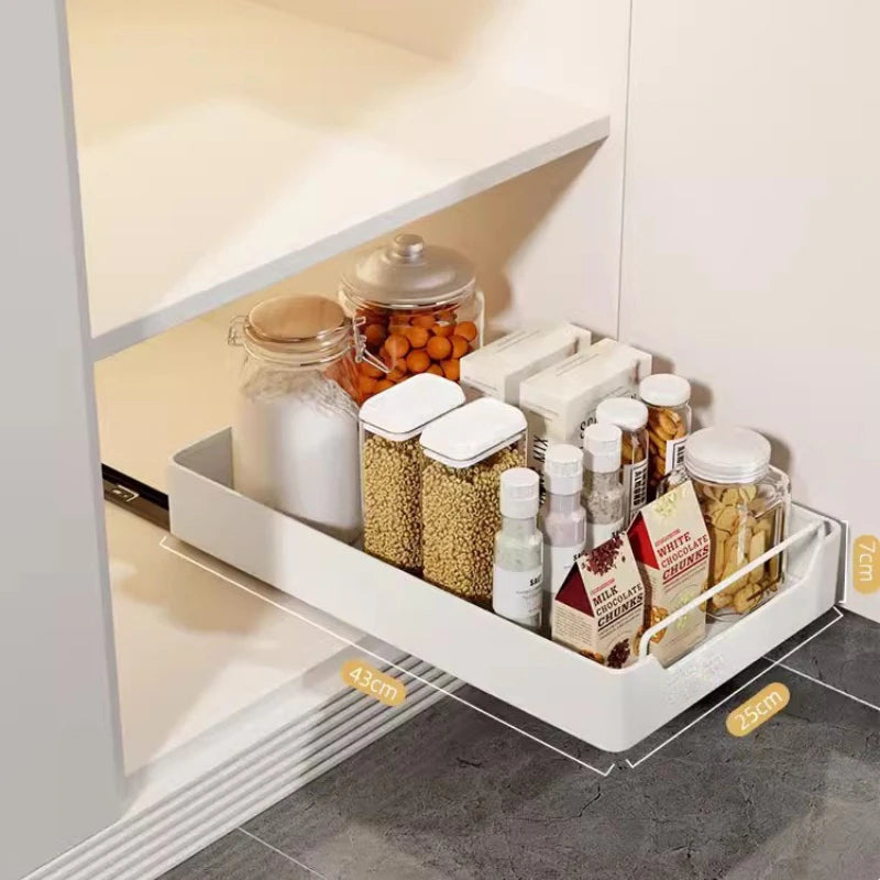Slide Out Cabinet Organizer, Heavy Duty Sliding Drawer Pantry Shelf with Damping Guide & Nylon Adhesive