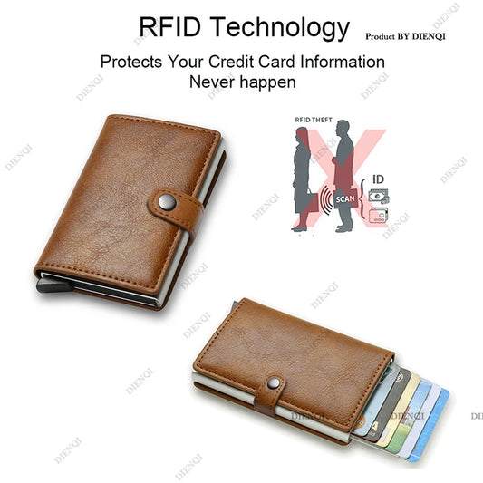 Carbon Fiber Style RFID Slim Wallet for Men and Women, Pop-Up Metal Credit Card Holder with PU Leather Cover, Minimalist Thin Mini Wallet