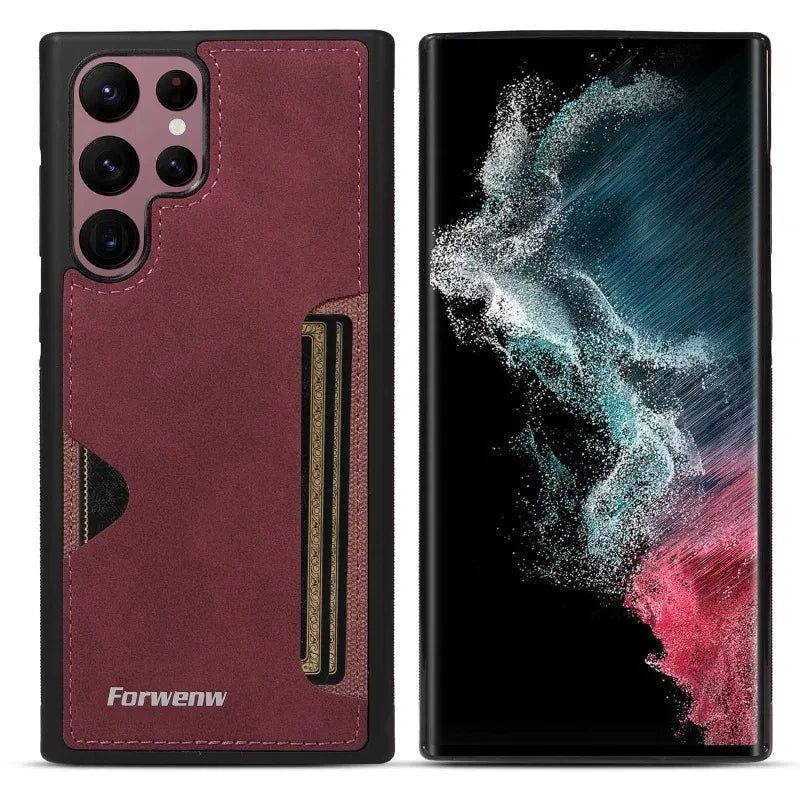 Retro Card Holder Phone Case for Samsung Galaxy S24 S25 Ultra S23 S21 FE S22 S20 S10 Plus Note 20 10 + Wallet PU Leather Cover