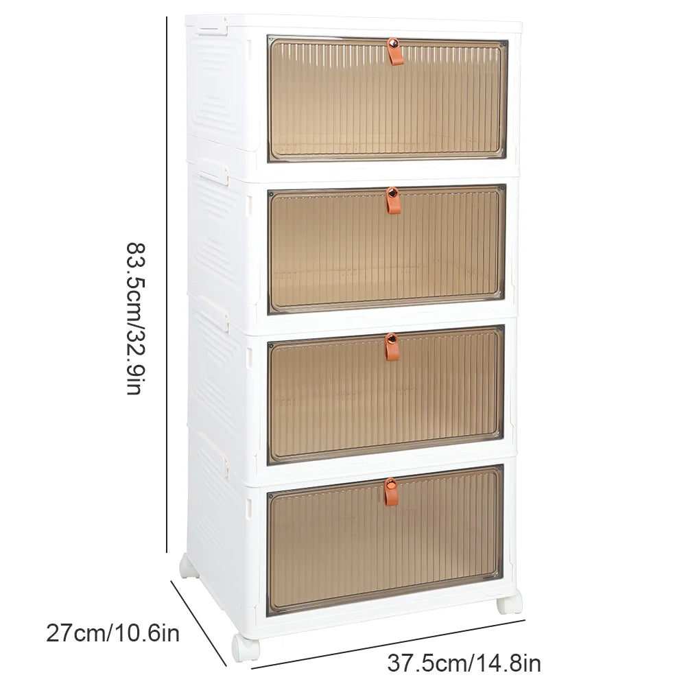 Folding Storage Box with Wheels, 2/4/5 Layer Stackable Storage Bins for Home Organization