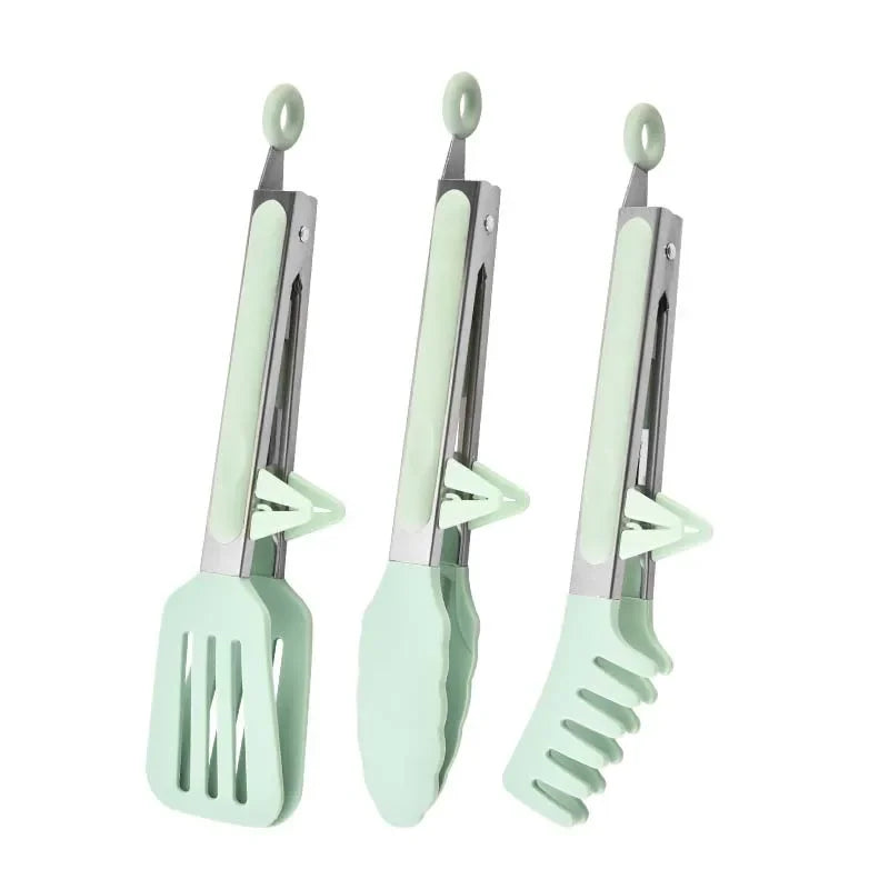 Food Tong Set – Stainless Steel Kitchen Tongs with Silicone Nylon Tips Non-Slip Cooking Clip Clamp for BBQ and Salad