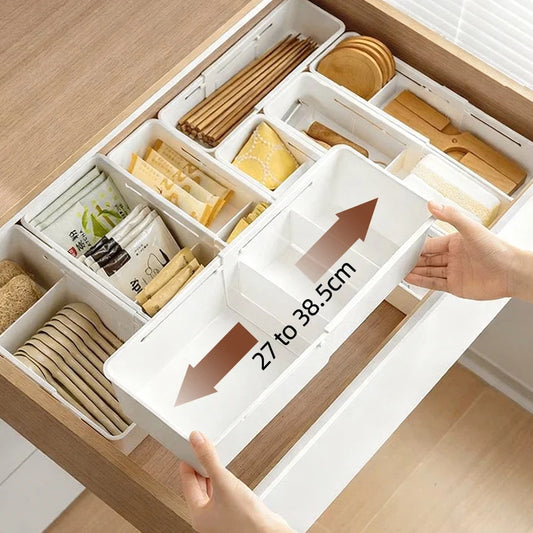 Extendable Drawer Organizer with Adjustable Dividers – Multi-Purpose Storage Box for Home, Office & Kitchen
