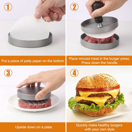 Burger Press Hamburger Meat Tool – Aluminum Patty Maker for Kitchen BBQ and Grill