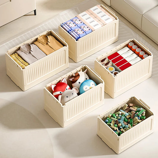 Folding Storage Box with Lid, Multifunction Foldable Organizer Container for Plastic Sundries & Household Supplies