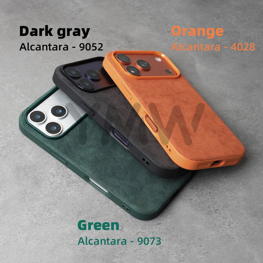 YMW Alcantara Suede Leather Phone Case for iPhone 17/16/15 Series, Luxury Supercar Interior Style Matte Protective Cover with Non-Slip Grip