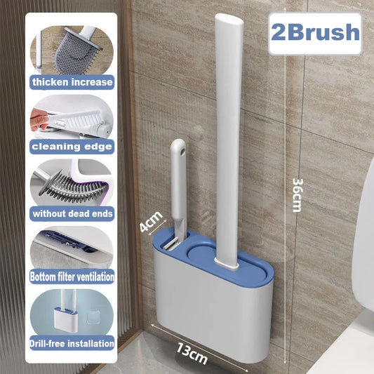Wall Hanging Toilet Brush with Holder – Long Handled Silicone Toilet Brush with Soft Bristles WC Cleaning Brush Bathroom Accessory