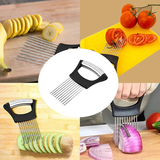 Onion Holder Slicer Cutter, Stainless Steel Vegetable Chopper for Tomato, Potato, Avocado, Eggs, Fruit & Meat