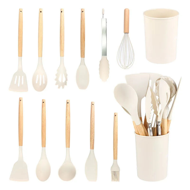 12-Piece Silicone Kitchen Utensil Set with Storage Block, Non-Scratch Cooking Tools & Spatulas