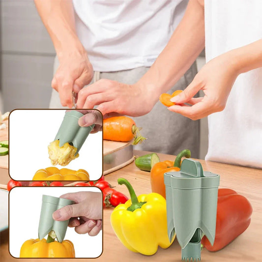2-in-1 Pepper Corer Seed Remover, Reusable Fruit & Vegetable Coring Tool, Portable Kitchen Utensil for Chili and Bell Peppers
