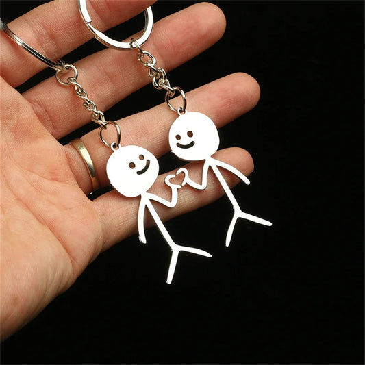 2PCS Funny Cartoon Doodle Middle Finger Keychain Set, Stainless Steel Couple Friendship Key Rings, Unisex Metal Keychain Gift for Men and Women