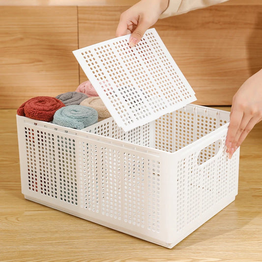 Foldable Storage Basket with Adjustable Dividers – Stackable Drawer Organizer for Bra, Underwear & Clothes