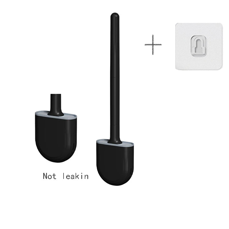 Wall Hanging Toilet Brush with Holder – Long Handled Silicone Toilet Brush with Soft Bristles WC Cleaning Brush Bathroom Accessory