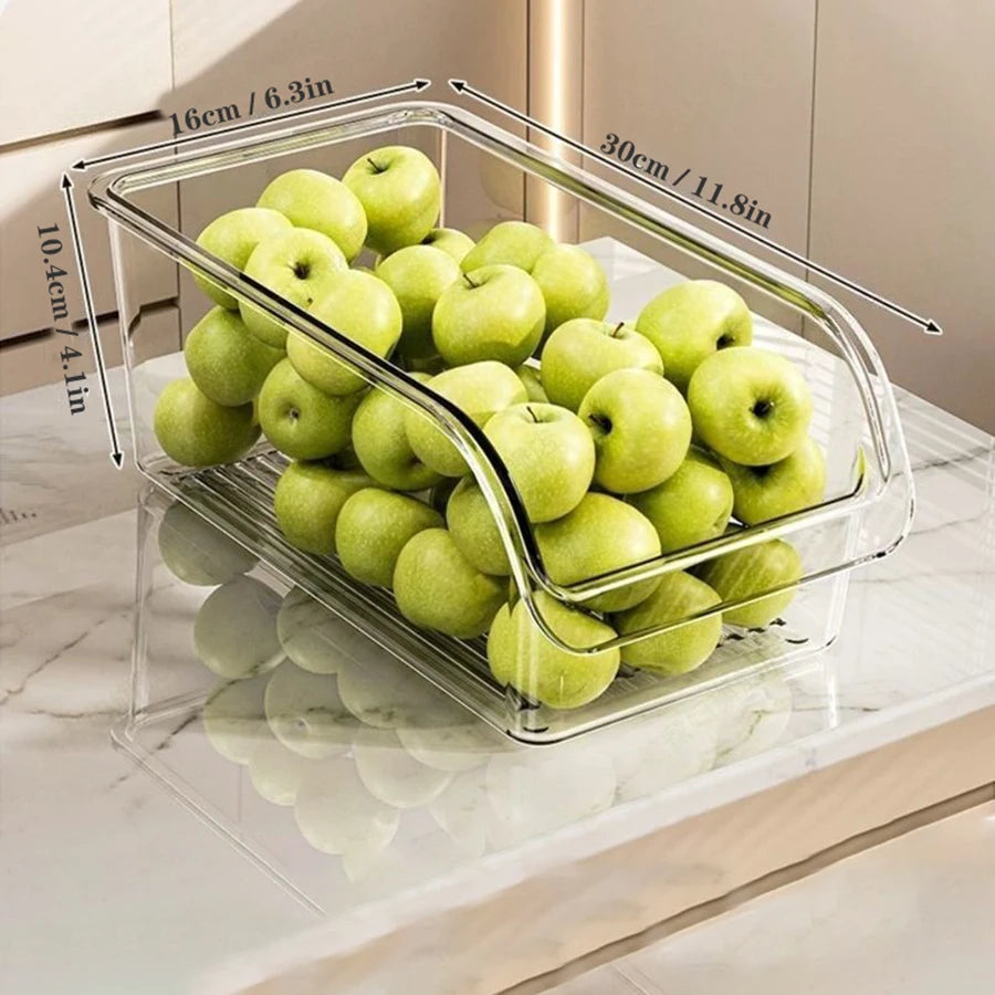 Clear Fridge Organizer Bins, Plastic Refrigerator Storage Containers for Fruits, Vegetables & Drinks