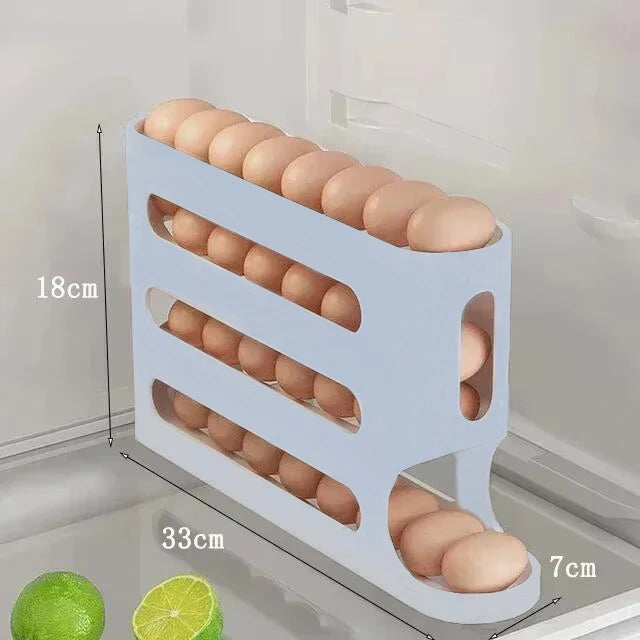 Automatic Rolling Egg Storage Box, 2–4 Layer Slide Egg Organizer for Refrigerator & Countertop