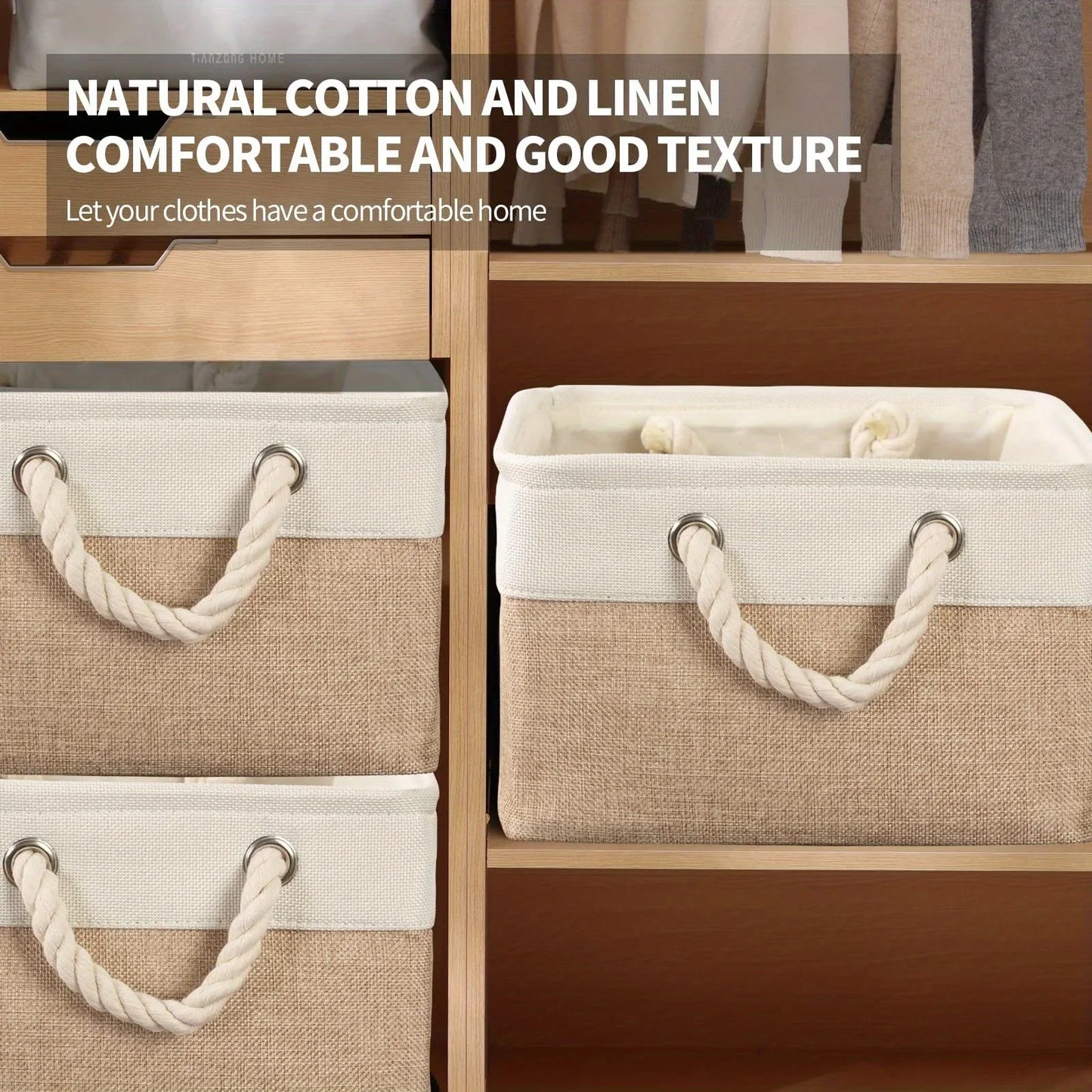 Cotton & Linen Storage Basket with Thick EVA – Handheld Clothing, Jeans & Toy Organizer Box