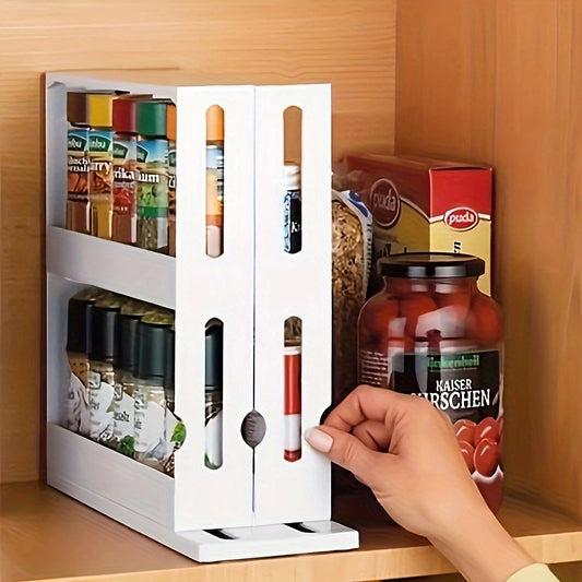 1 PC Spice Storage Rack, 90° Swivel Countertop Organizer, 2-Tier Small Storage Rack for Kitchen & Household Items