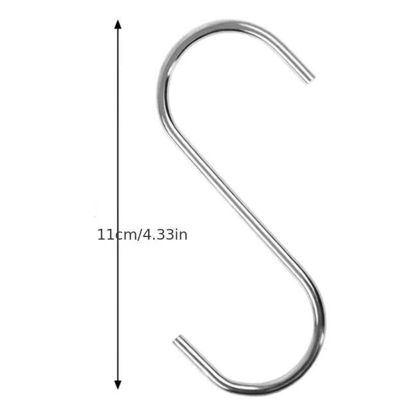 10Pcs Stainless Steel S-Shaped Hooks – Multi-Functional Metal Hanging Hooks for Kitchen & Bathroom