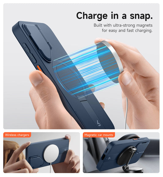 For Samsung Galaxy S25 series Case Magnetic Shockproof Bumper Protective Cover with Camera Cover Adjustable Metal Kickstand