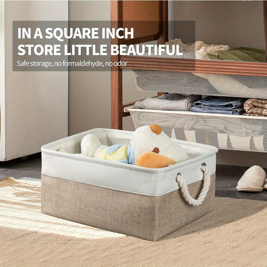 Cotton & Linen Storage Basket with Thick EVA – Handheld Clothing, Jeans & Toy Organizer Box