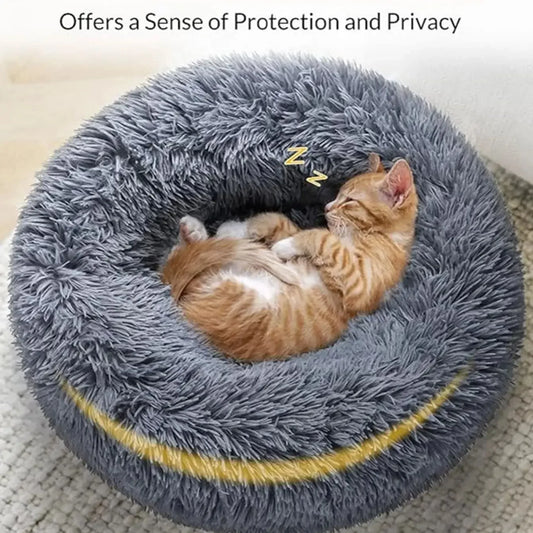 Round Plush Pet Bed for Dogs and Cats, Super Soft Winter Sleeping Bed in 6 Sizes (40–90cm), Warm Calming Cushion for Small, Medium, and Large Pets