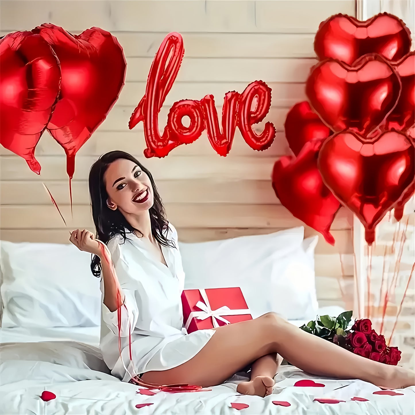 1 Set Romantic Valentine's Day Balloon Decoration Kit, 500 Red Rose Petals, 20 Red Heart Foil Balloons, 1 Love Letter Balloon, Ideal for Proposal, Engagement, Wedding, Anniversary, Valentine'S Celebration, Confession, Versati