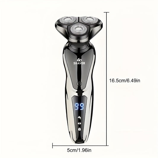 Rechargeable 3-Head lectric Shaver for Men, standard or Multi-Functional Grooming Kit withOptional Nose/Sideburn Trimmer & Cutting Head, suitable for Men's Shaving, Kids' Haircutsand Women's Body Hair Trimming