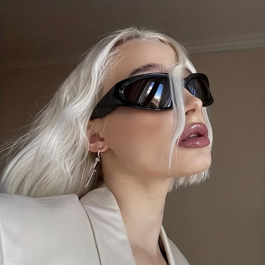 Classic Punk Women Steampunk Oval Wrap Around Mirrored Cycling Eyewear fashion glasses