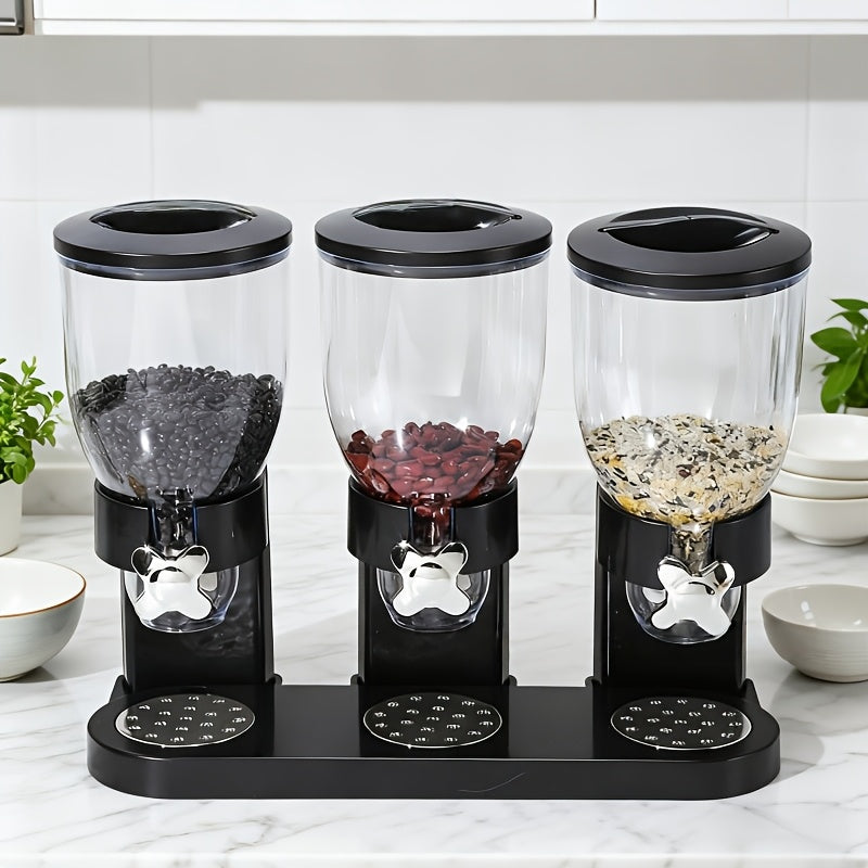 Black Countertop Grain Dispenser, 2L Kitchen Storage Container for Cereal, Snacks, and More - Ideal for Pantry and Kitchen Organization, Perfect for Oats, Nuts, Granola, Candy, Rice, Dog Food, Bird Feed, and More