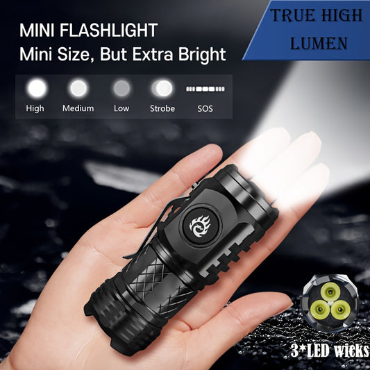 High-brightness mini flashlight, 3 high-brightness LED cores, frog-eye lens, 14500 battery, ultra-bright USB rechargeable, clip-on design, only 50g, lightweight and portable, suitable for home use, night road lighting, outdoo