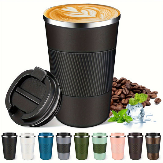 Insulated Travel Coffee Mug, Spill & Leak Proof, Portable to Go Camping Stainless Steel Coffee Tumbler, Reusable Thermal Coffee Cup with Lid for Hot & Cold Drinks, Travel and Gifts