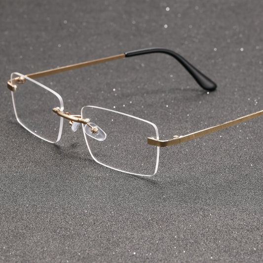 1 Pair of Men's Frameless Metal Glasses - Elegant Golden-Toned Frames, Transparent PC Lenses, Stylish and Lightweight for Daily Use, Commuting Home Wear