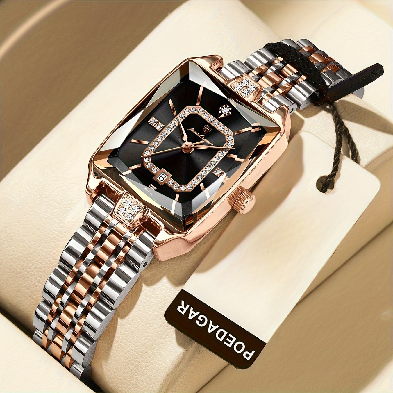 Luxury Women'S Watch | Elegant Quartz Ladies' Watch with Rectangular Stainless Steel Case and Mixed Color Dial