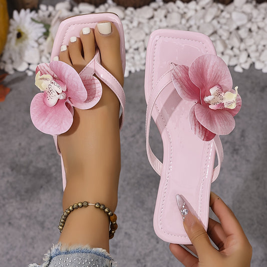 Summer Fashion Low Heel Women's Floral Sandals, Solid Color Large Size Square Toe Houndstooth Slippers, Comfortable Soft Outdoor Indoor Women's Shoes, Women Shoes