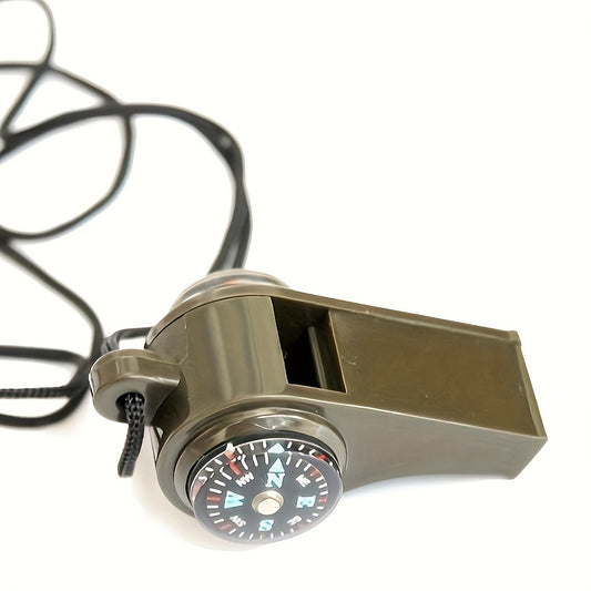 3-in-1 Emergency Whistle with Compass and Thermometer - Perfect for Camping, Hiking, Outdoor Adventures, Refereeing, and Cheerleading - Made of PVC
