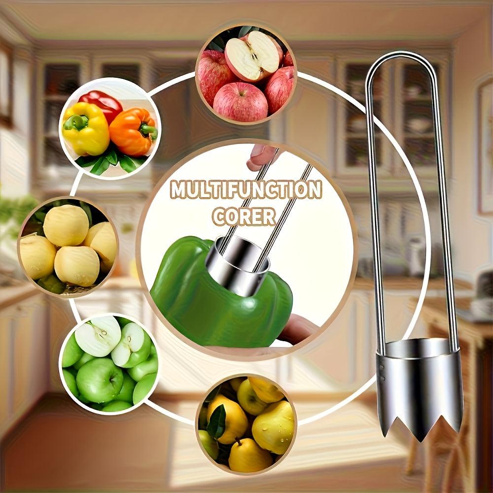 Stainless Steel Fruit and Vegetable Core Remover, Red Bell Pepper Seed Remover, Universal Kitchen Gadget for Apples, Pears, Tomatoes, Peppers, etc. - Durable and Easy to Use, Suitable for 11 Festivals
