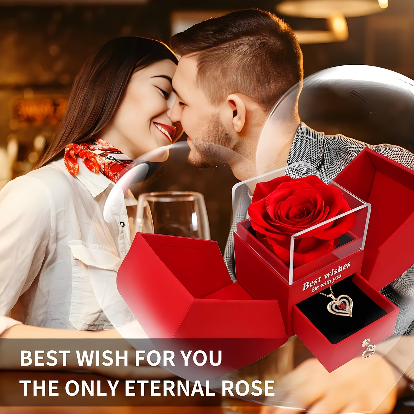 A Luxurious Necklace Set for a Romantic Valentine'S Day Date, Including a Red Rose Gift Box to Express Love for Your Wife, Partner, Or Girlfriend; an Elegant And Charming Gift