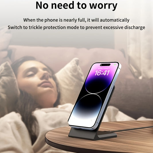 Magnetic Wireless Charger for iPhone 12/13/14/15/16/17 Pro/Max, 15W Fast Charging Desktop Stand, Apple Smart Earbuds Charging Station, Vertical Wireless Charging Dock
