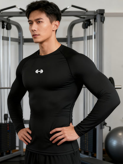 Men's Athletic T-Shirt, Sporty Body-Hugging Fit with High Elasticity, Crew Neck, Long Sleeve, Suitable for Hiking, Jogging, Cycling, and Outdoor Fitness Workouts