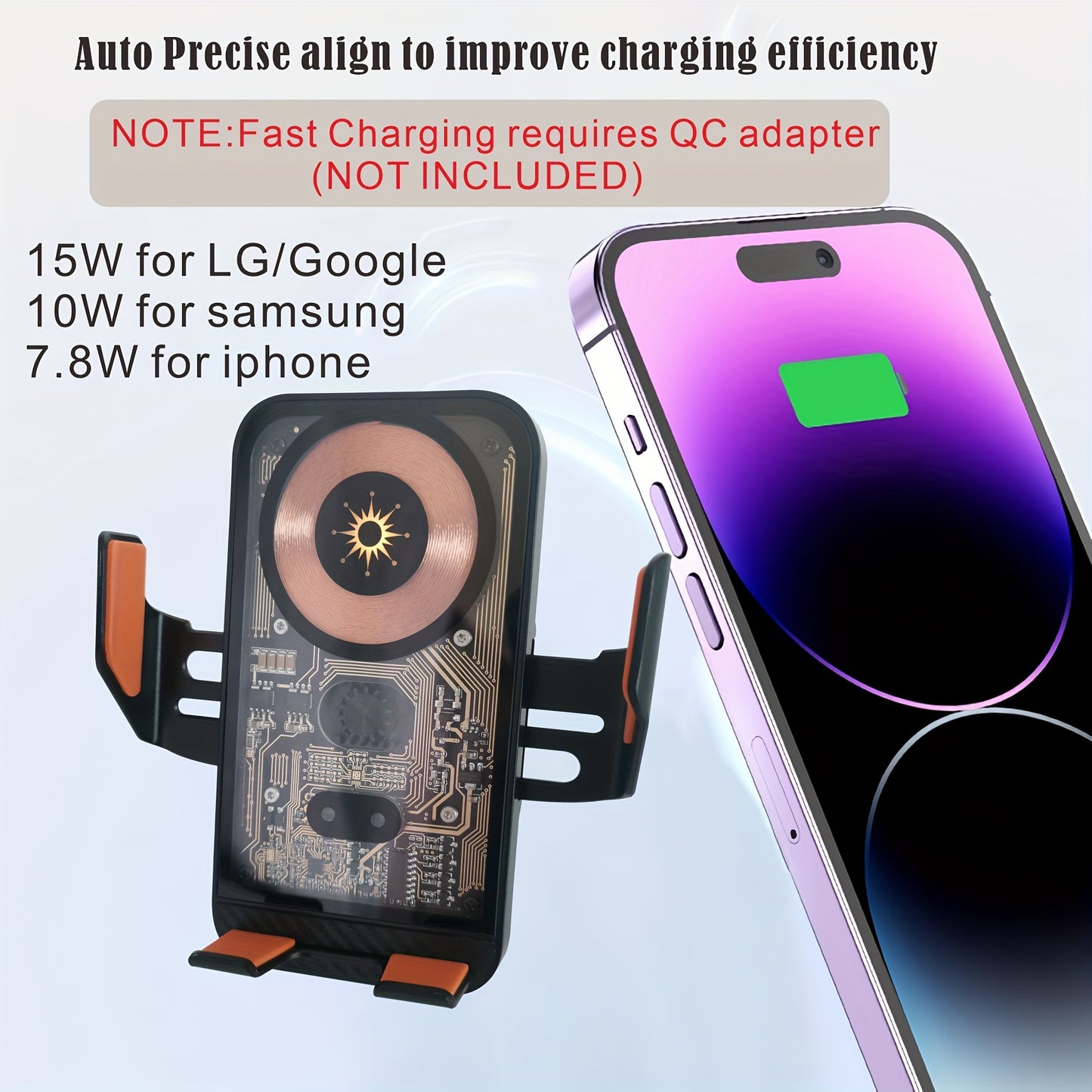 SUONEE 15W Fast Wireless Car Charger with Auto-Clamping - USB Magnetic Charging Mount for iPhone 16/15/14/13/12/11 Pro Max/Xs, Samsung S24/S23/S22/S21/S20/S10+/S9+/Note 9 & More, Rechargeable Lithium Polymer Battery, Car Char