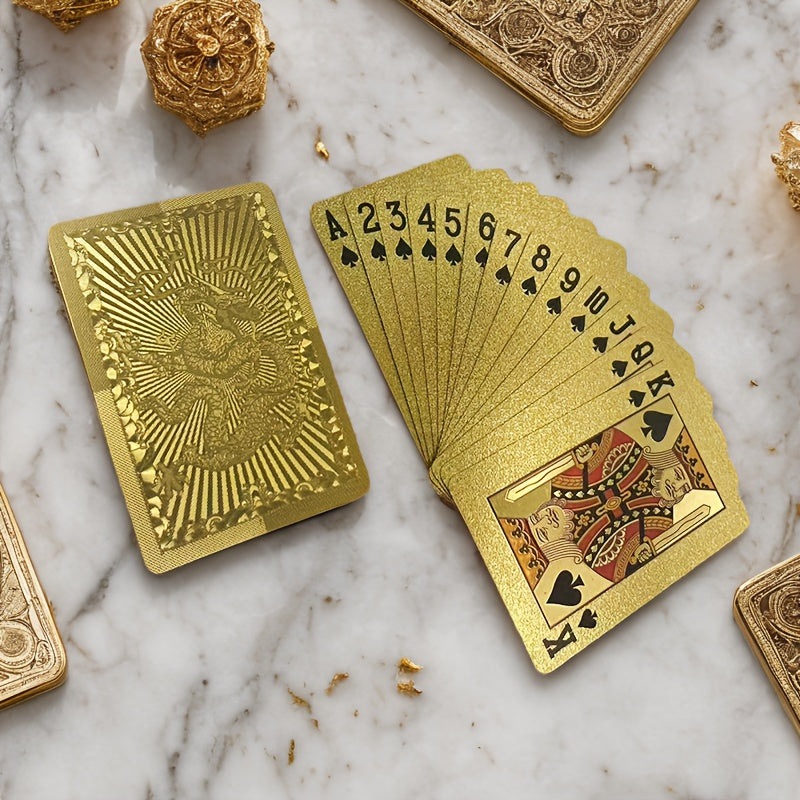 1 Set Matte Golden Dragon PVC Playing Cards - Durable Hardened Deck for Valentine'S Day, Thanksgiving, Christmas, Halloween & New Year Celebrations - Elegant Design with Intricate Patterns, Perfect for Parties & Gatherings, F