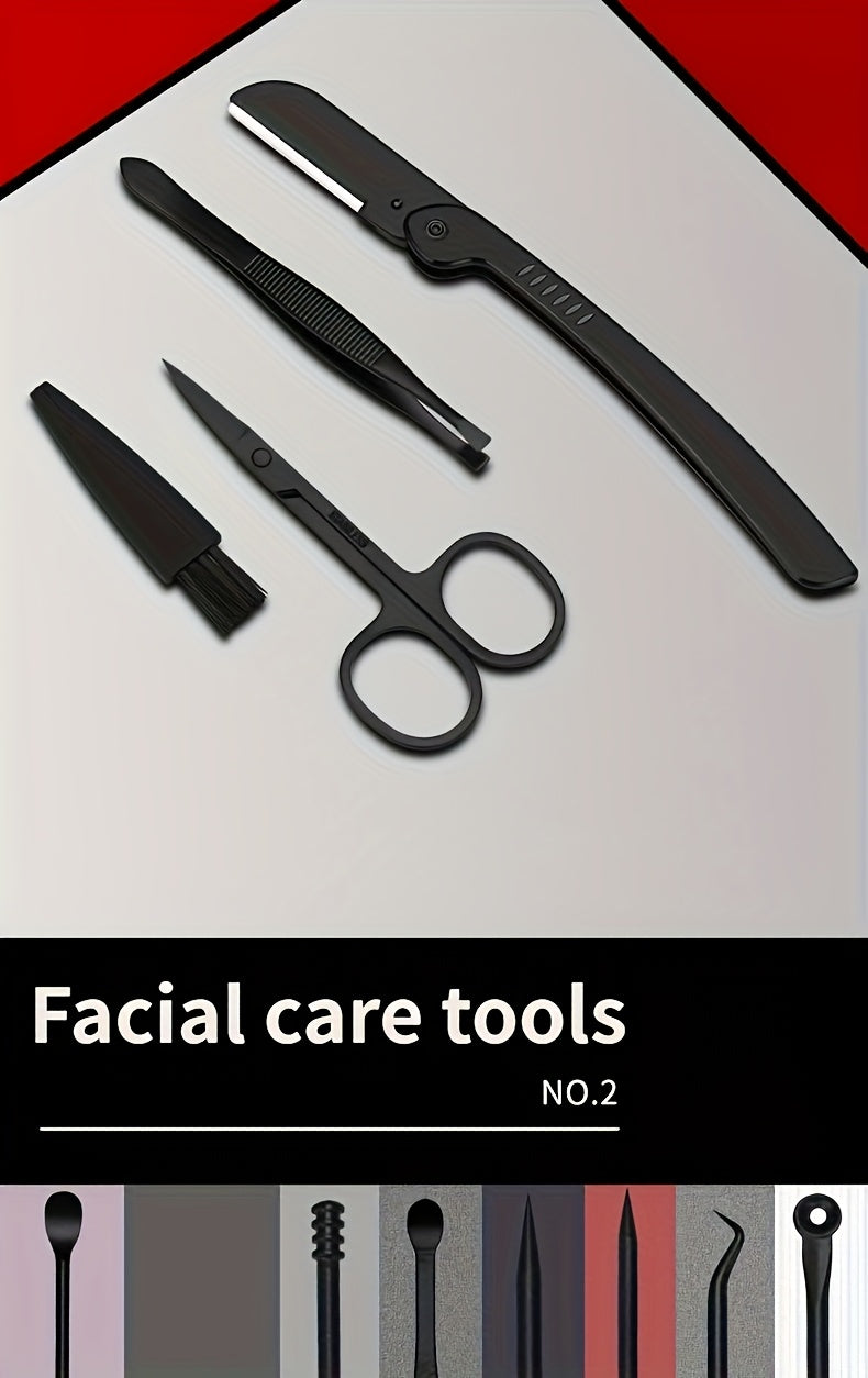 8/15/24 classic black series nail care sets, travel manicure pedicure sets, including nail clippers, cuticle trimmers, tweezers-sharp blades, precise trimming, and essential beauty tools for finger and toenail care-family hyd