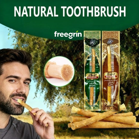 2packs/5packs FREEGRIN Miswak Toothbrushes | Traditional Arabic Plant-Based, Ancient Tooth-Cleaning Method, Soft Super-Fiber Bristles, Unisex-Friendly Oral Care Sticks for Adults