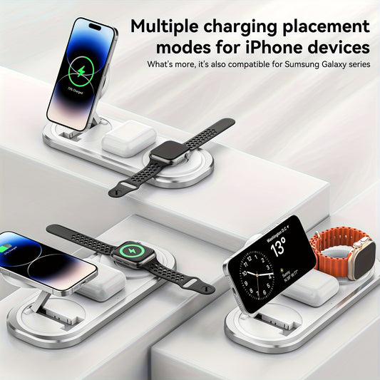 3in 1 Wireless Charger for iPhone, Foldable Charging Station for iPhone 16/15/14/13/12/Pro Max/Pro/Mini/Plus, for iWatch 10/9/8/7/SE/6/5/4/3/2/1/Ultra2/Ultra, for pro/2/3/4