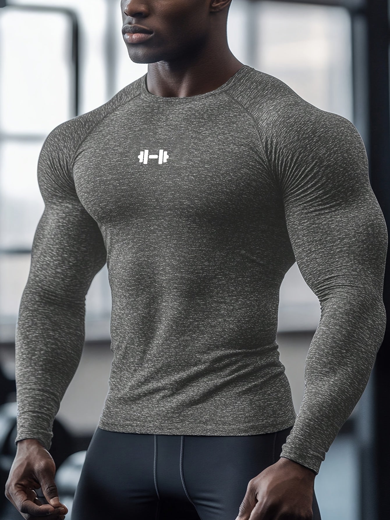 Men's Athletic T-Shirt, Sporty Body-Hugging Fit with High Elasticity, Crew Neck, Long Sleeve, Suitable for Hiking, Jogging, Cycling, and Outdoor Fitness Workouts