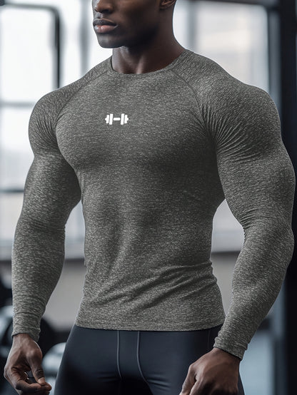 Men's Athletic T-Shirt, Sporty Body-Hugging Fit with High Elasticity, Crew Neck, Long Sleeve, Suitable for Hiking, Jogging, Cycling, and Outdoor Fitness Workouts
