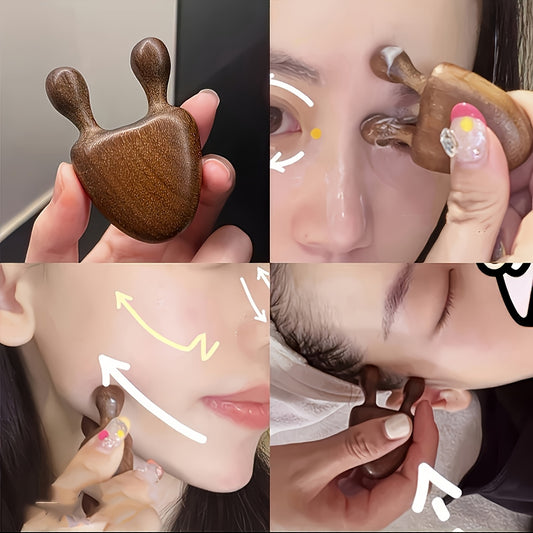 Natural Wood Facial Massage Massager Suitable for - Regenerated Wood V-Face Massager Tool, Portable Acupressure Massager for Puffiness, Under-Eye Wrinkle & Face Lifting, for Home Skincare