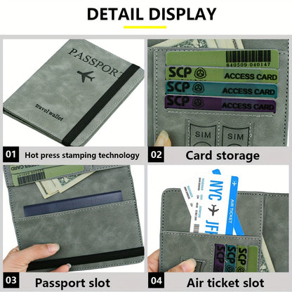 1pc RFID Passport Holder | Thin Retro PU Multi-Function Wallet, Travel Passport Bag, Light Grey with