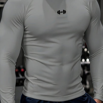 Men's Athletic T-Shirt, Sporty Body-Hugging Fit with High Elasticity, Crew Neck, Long Sleeve, Suitable for Hiking, Jogging, Cycling, and Outdoor Fitness Workouts